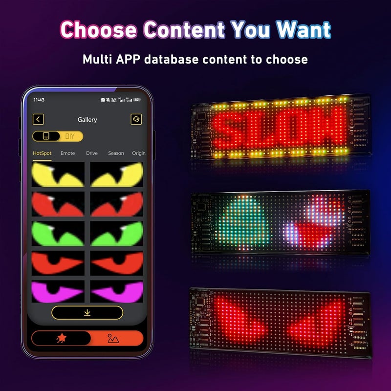 UPONELED Programmable LED Car Sign,1PCS 6.81in*2.75in LED Eyes for Motorcycle Windshield,Custom Text & Animation Light Signs for Store Car Hotel Event Festival - Image 3